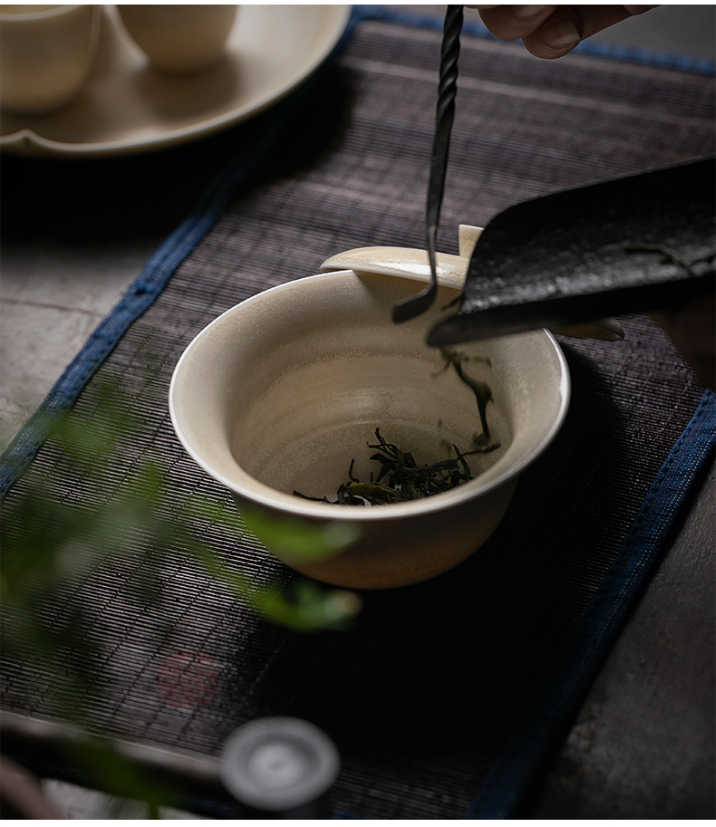 Jiangnan past manual plant ash glaze ceramic bowl tureen kung fu tea tea cup to burn only three cups of household