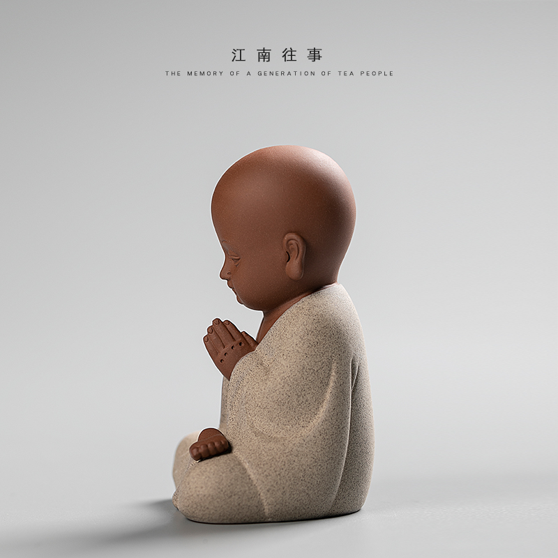 Jiangnan color sand pottery tea pet past furnishing articles kung fu tea tea play household small place small express little Buddha sand and mud