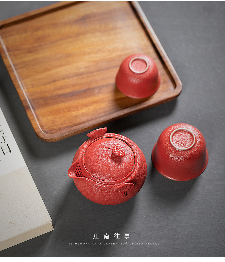 Jiangnan past travel tea set portable teapot teacup coarse ceramic home a pot of crack cup 2 cups of kung fu