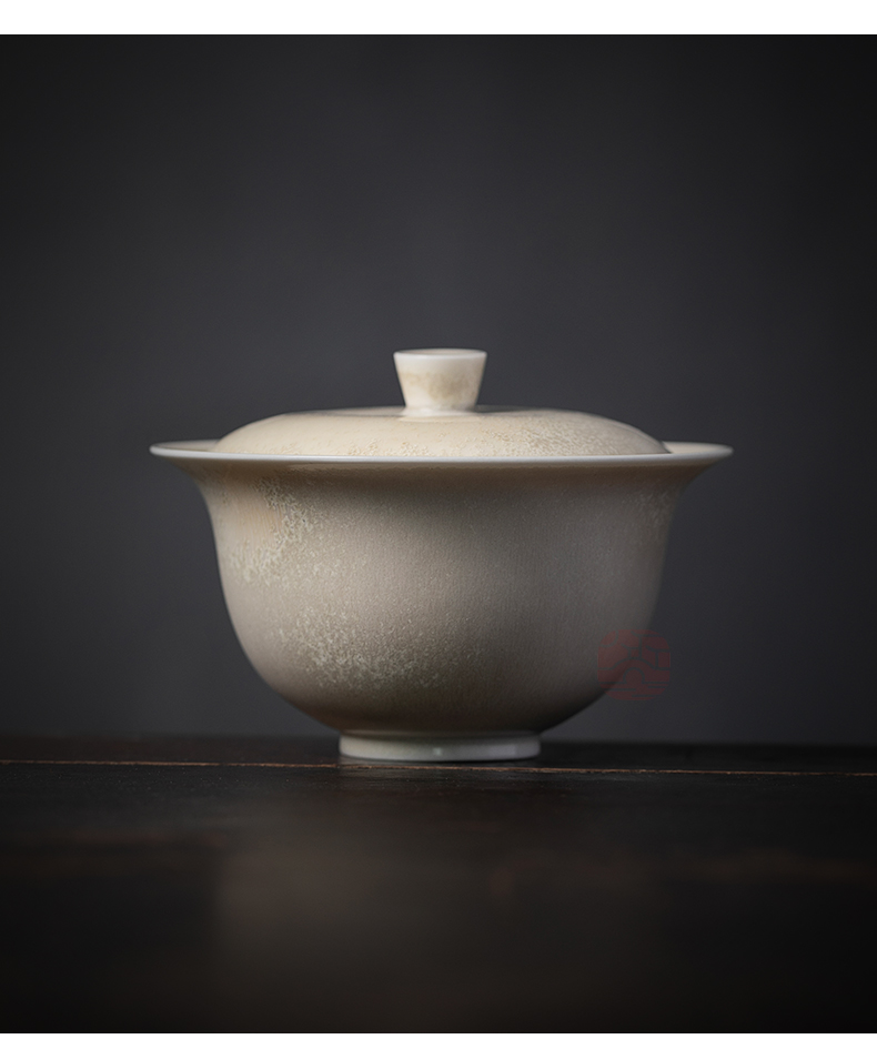 Jiangnan past manual plant ash glaze ceramic bowl tureen kung fu tea tea cup to burn only three cups of household