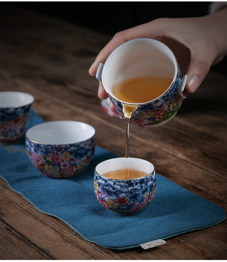 Jiangnan past ceramic tea set suit portable travel pack enamel porcelain kung fu tea set crack cup is suing that occupy the home