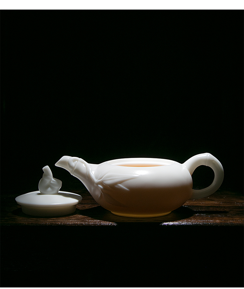 Jiangnan past China white bamboo pot teapot little teapot ceramic tea set white porcelain biscuit firing single pot of kung fu