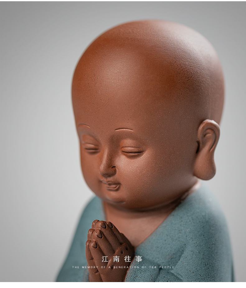 Jiangnan color sand pottery tea pet past furnishing articles kung fu tea tea play household small place small express little Buddha sand and mud