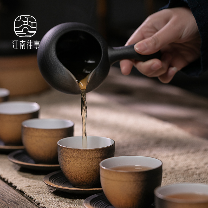 Jiangnan past tureen tea set fu jade and coarse ceramic kung fu tea set household Chinese teapot set
