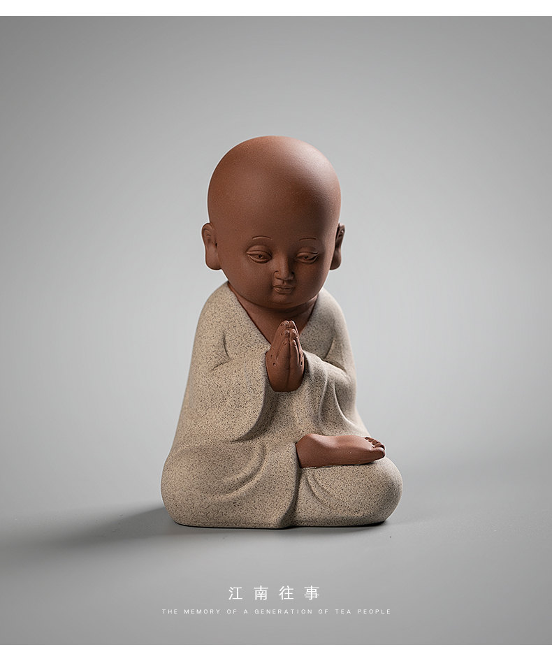 Jiangnan color sand pottery tea pet past furnishing articles kung fu tea tea play household small place small express little Buddha sand and mud