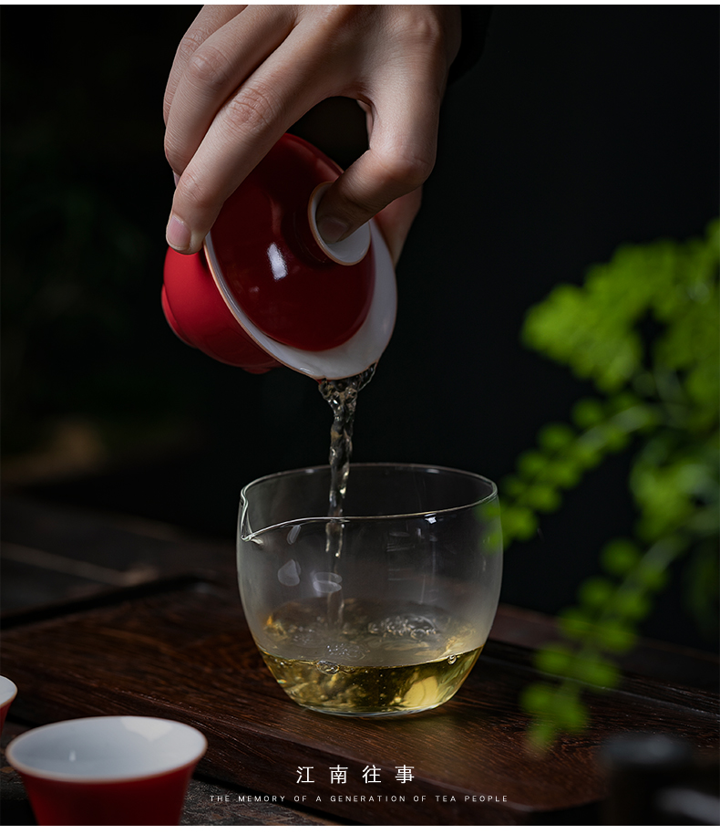 Jiangnan kung fu tea set three to tureen tea cups past a single household ji red glaze large - sized ceramic tea bowl