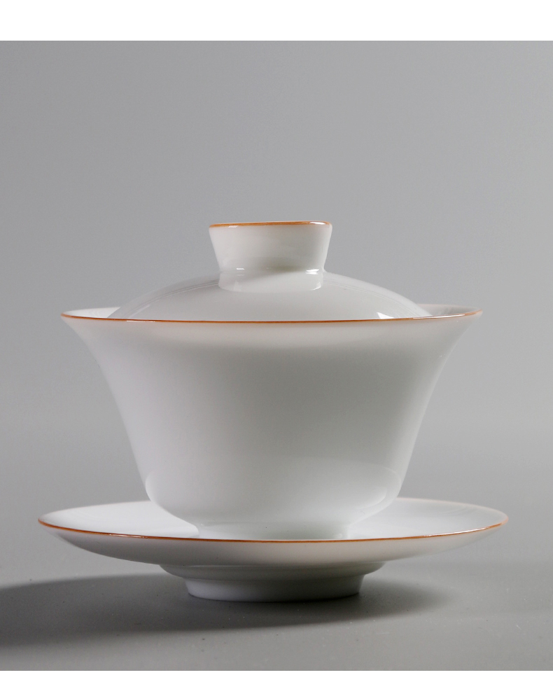 Jiangnan white porcelain tureen large cups past three bowl of large Chinese style household kung fu tea set hand - made teacup