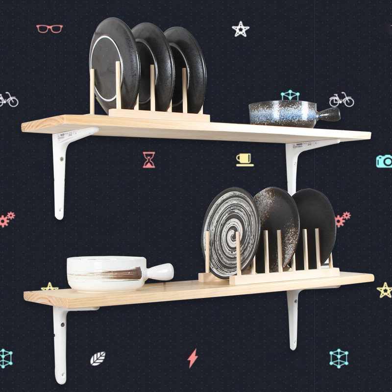 Shelf on the wall large load-bearing kitchen shelf suspended partition solid wood one-word partition Nordic wall-mounted bookshelf