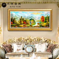 European pure hand-painted oil painting living room decoration painting Fu Lu Shou hanging painting cornucopia landscape sofa background wall painting