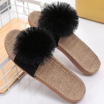 Slipper couple Summer Female home hair ball mop indoor floor cool summer non-slip thick bottom linen couple Summer