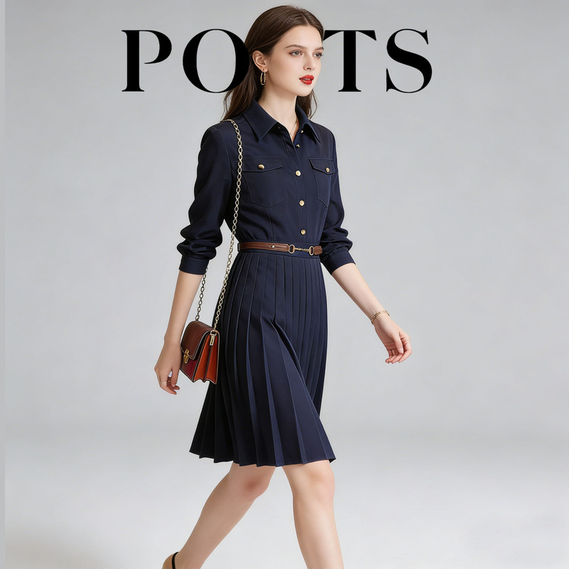 International First-Line Brand Light Luxury Pleated Shirt Dress 2026 Spring New High-Waisted Slimming Commuter Ol Dress for Women
