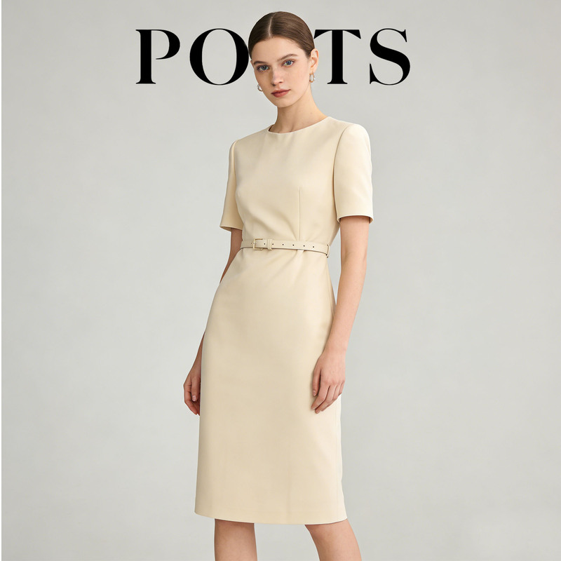 International Top Brand Beige Business Attire Mid-Length Skirt for Women 2026 Summer Simple and Elegant Mid-Length Dress