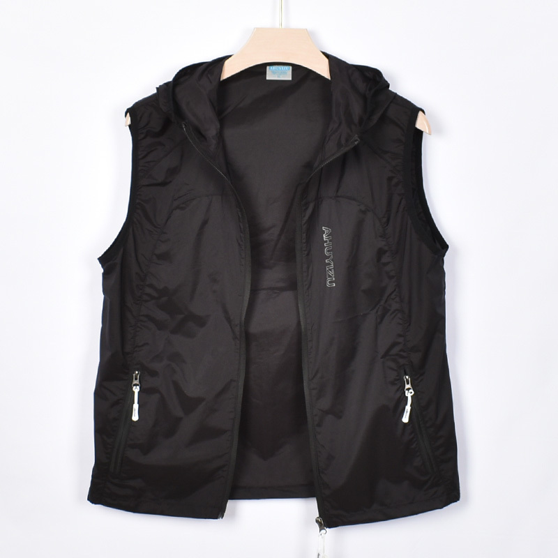 Summer New Men's Ultra-Thin Breathable Vest Quick-Drying Hooded Vest Sun Protection Cardigan Outdoor Sports Fashion Vest