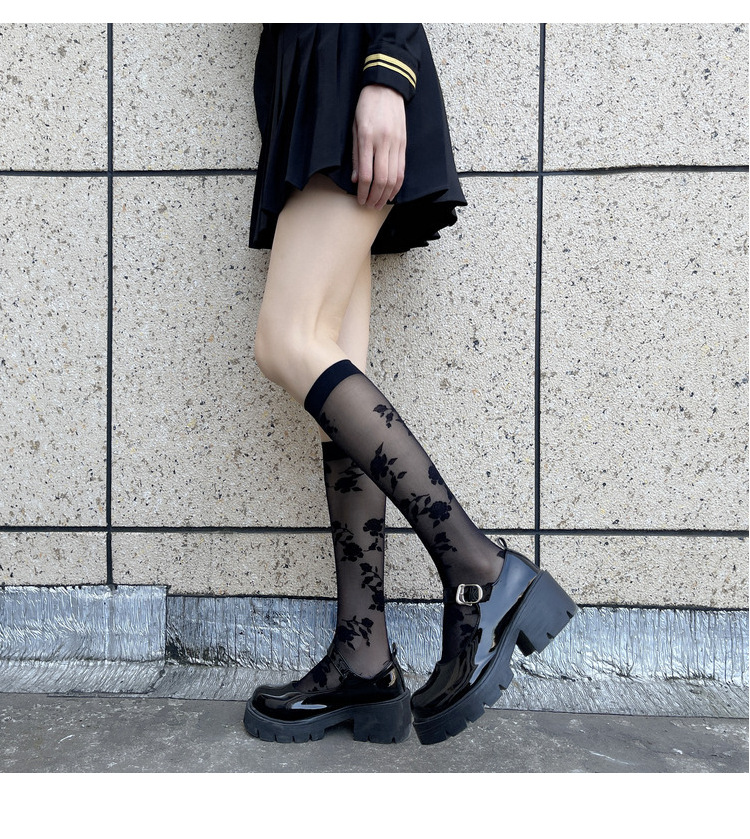Alory Rose Colt Socks Daily Cute JK Socks Female Black Stocks Thin Stealth Roll Cruise Over Knee
