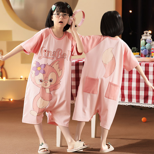 Girls pure cotton jumpsuit summer short-sleeved cute princess