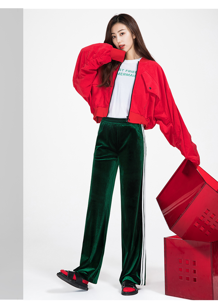 逸阳女裤2018新款秋冬金丝绒阔腿裤女宽松直