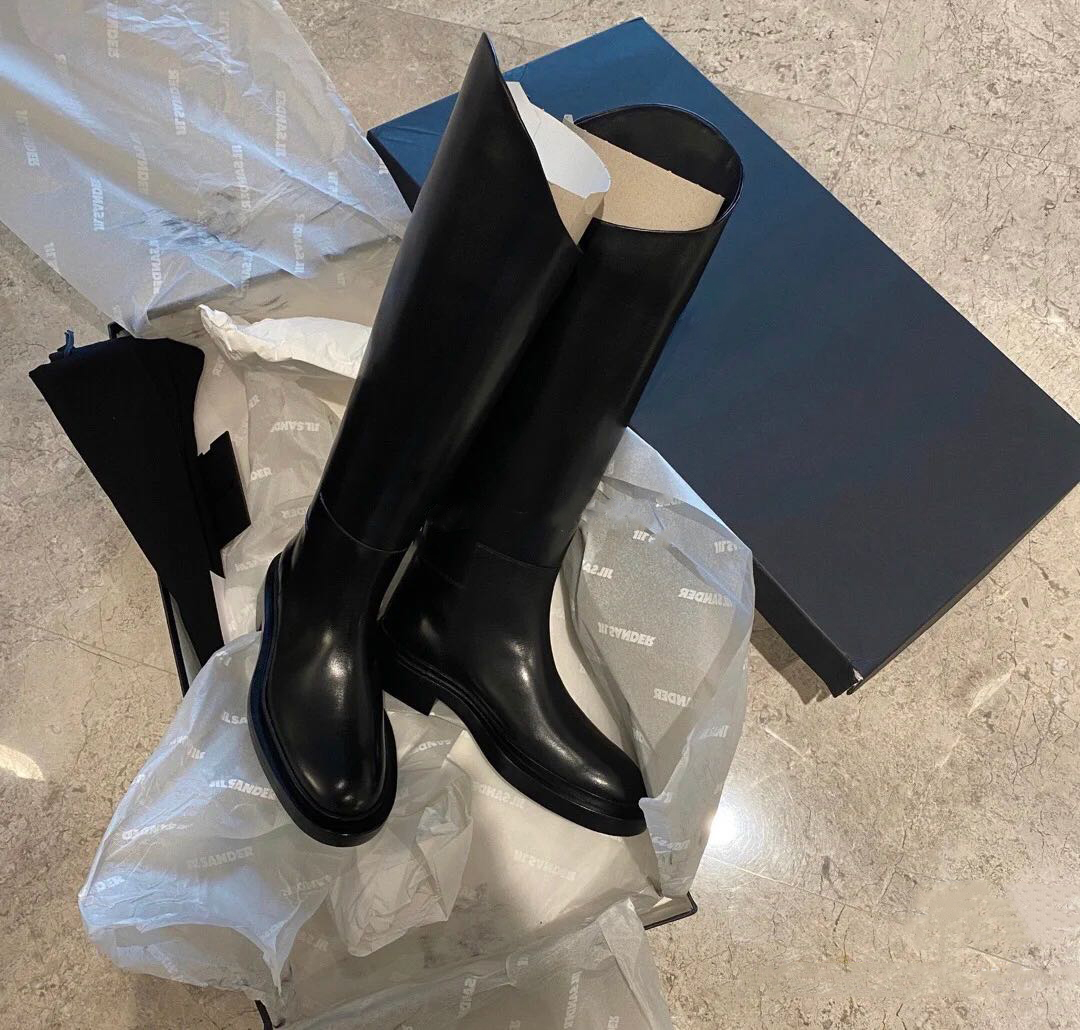 Back Zipper BlackAhigo Same 2020 Autumn and winter new pattern British style section Irregular Middle cylinder Below the knee Thick heel Versatile Women's Boots