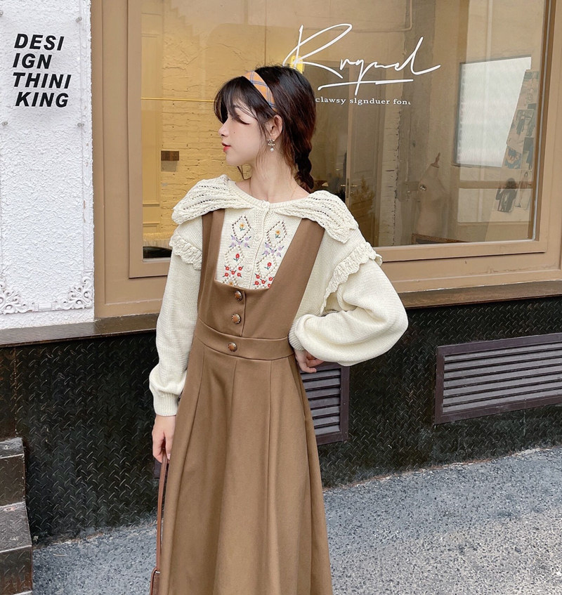 MOBAI homemade style retro fur with high waist holding baby bag for women autumn and winter new design collection waist long dress