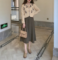 MOBAI three-color wild retro big pendulum knitted high waist umbrella dress 2020 autumn and winter over the knee mid-length skirt for women