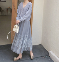 MOBAI super fairy mesh lace skirt Mid-length autumn and winter skirt a-line skirt High waist versatile high skirt for women