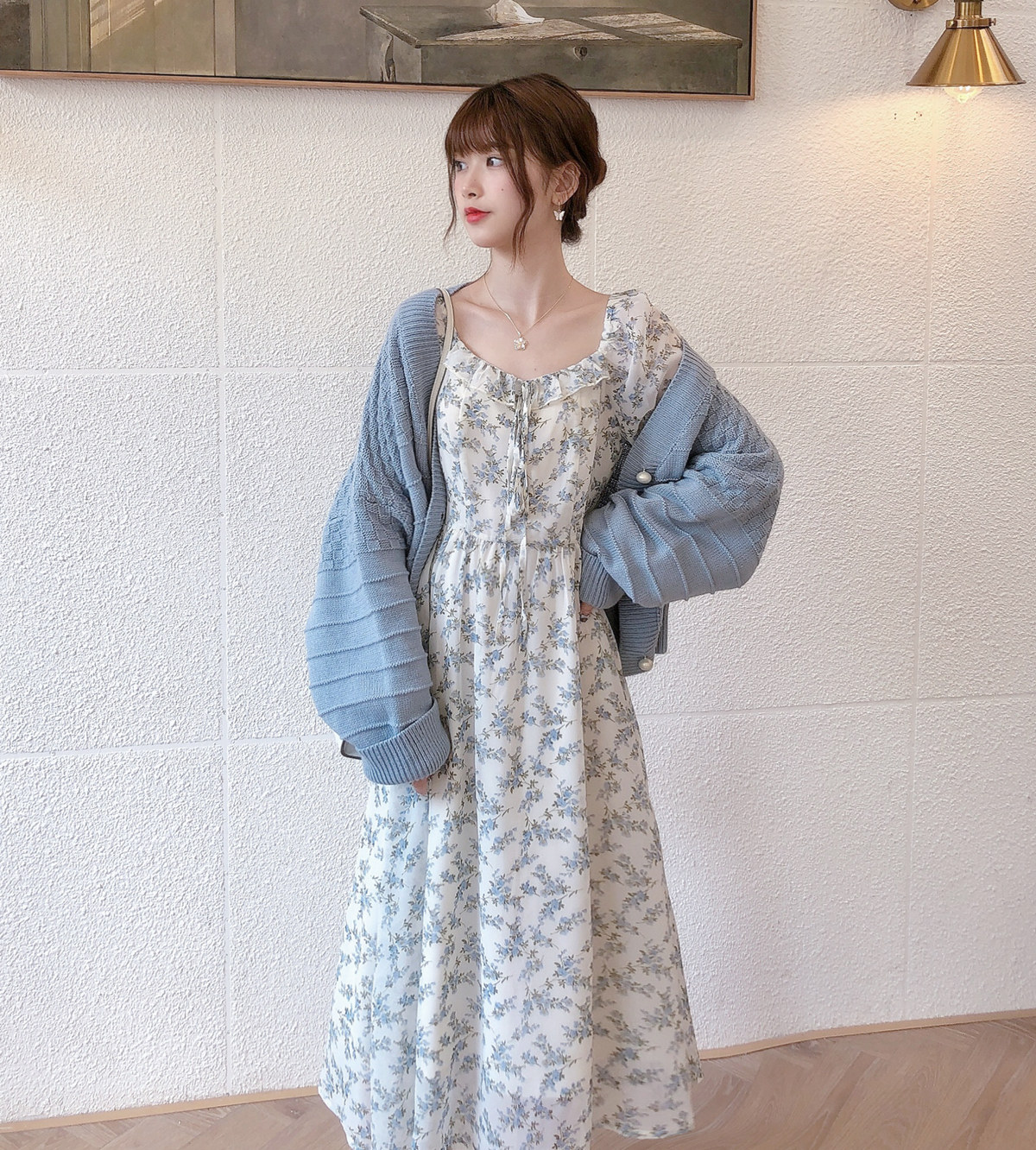 MOBAI homemade 2020 autumn new retro floral temperament in the long version of the dress women's high waist thin skirt