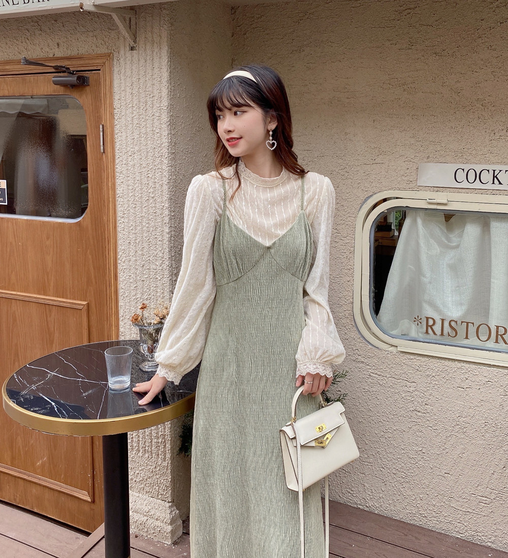 MOBAI self-made pleated suspender dress women's 2022 autumn and winter new design sense mid-length skirt