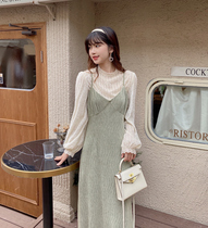 MOBAI Homemade Internal Hitch Pleat Harnesses One-piece Dress Woman 2022 Autumn Winter New Design Sense Beating Bottom Middle Long Dress