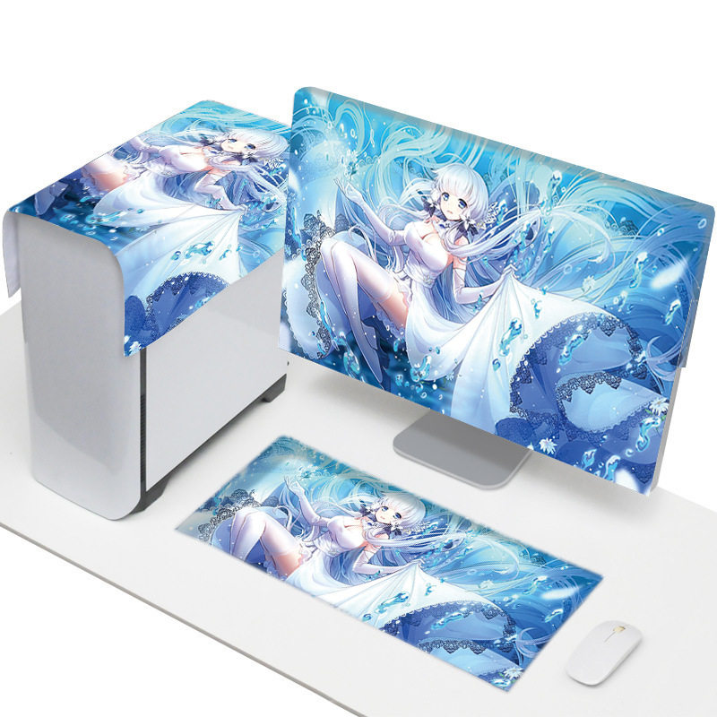 Desktop computer dust cover main box cover cloth monitor keyboard dust cloth set screen fabric shade gray girl