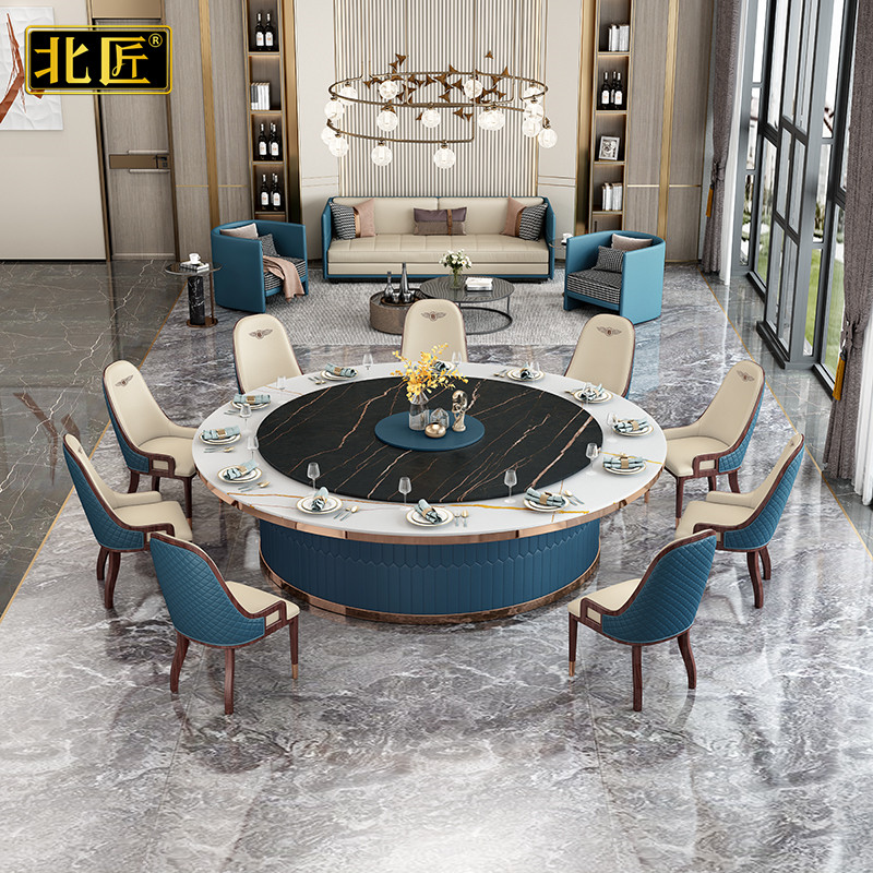 North Artisan Hotel Electric Dining Room Light Lavish Solid Wood Table And Chairs 20 People Places Hotpot Table Custom Rock Plate Big Round Table