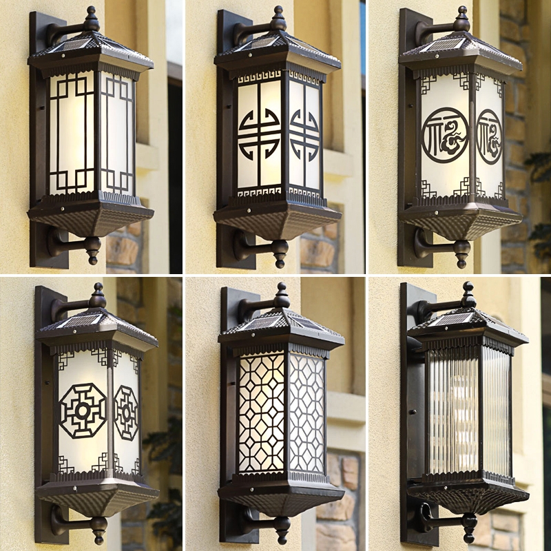 Outdoor Solar Wall Lamp New Chinese Landscape Courtyard External Wall Lamp Outdoor Waterproof Villa Balcony Ultra Bright Gate Light