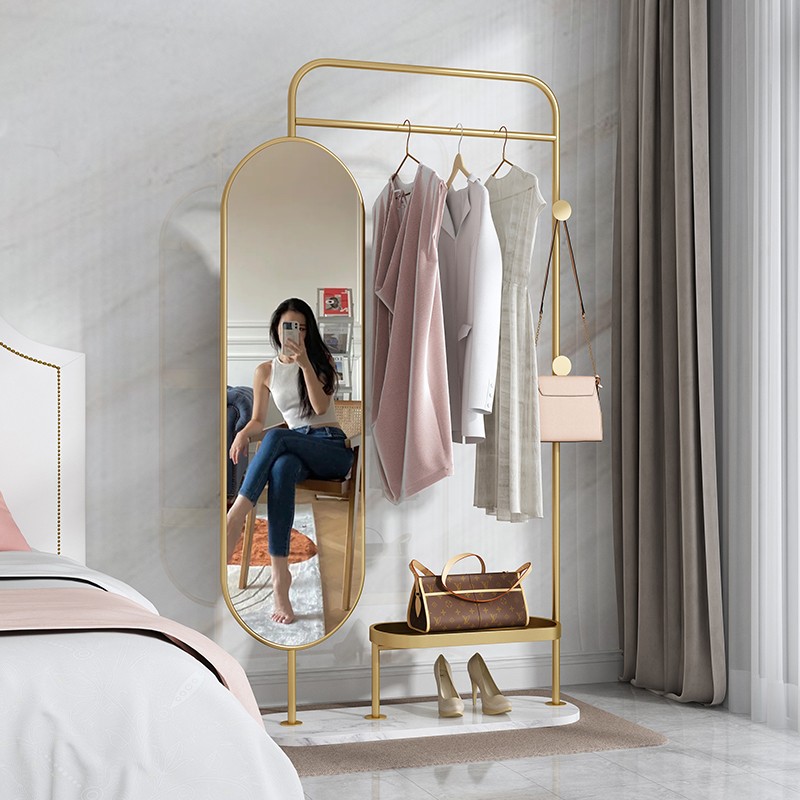 Rotating full body floor fitting full body mirror clothes hat integrated multifunctional modern light lavish home clothing store clothes hangers