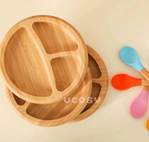 American avanchy Bamboo Bowl Natural Baby Bowl Spoon Set Baby Dining Plate Supplementary Bowl Sucker Bottom Childrens Tableware