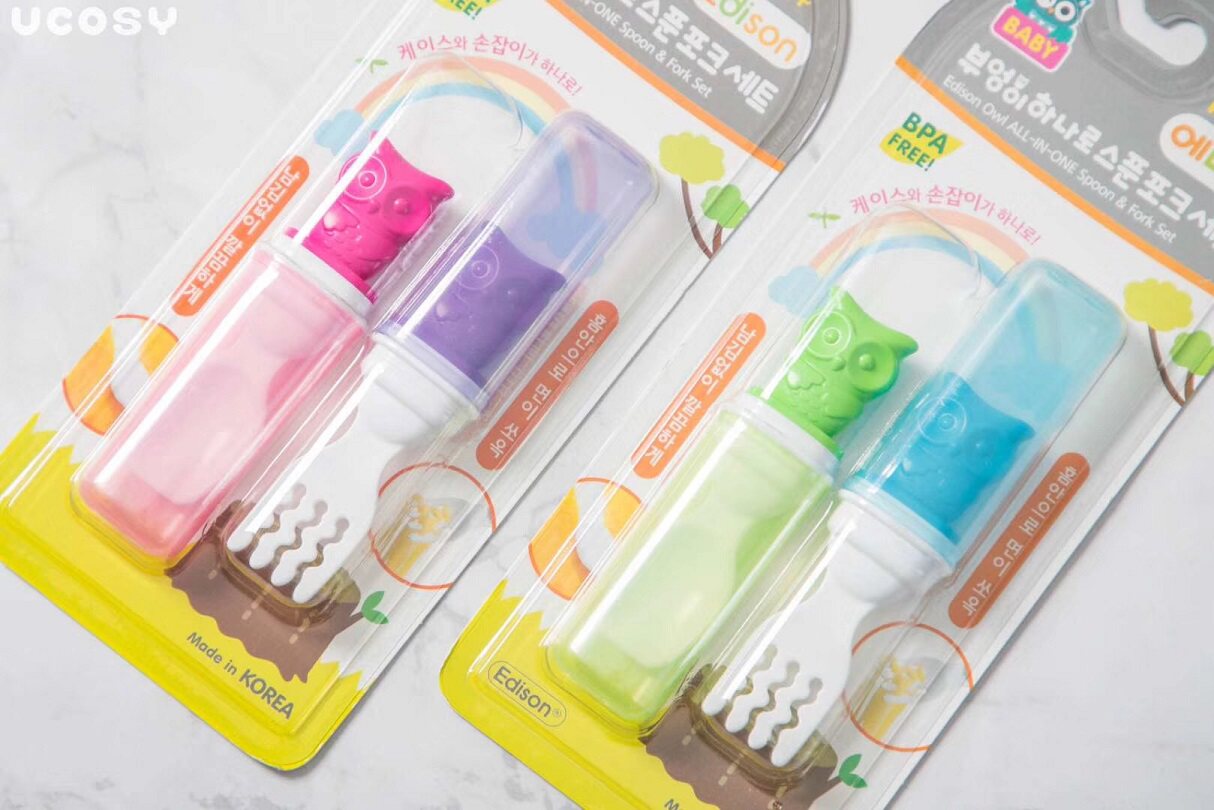 (In Yeshi Hemp) Korean Edison Edison Owl Baby Cutlery Baby Cutlery Spoon Fork 1 year old