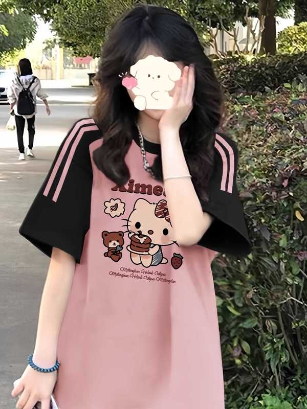 Three-Stripe Pink Raglan Short-Sleeve T-Shirt for Girls, Summer 2026 New Style, Half-Sleeve Top for Middle and High School Students Three-Stripe Pink Raglan Short-Sleeve T-Shirt for Girls, Summer 2026 New Style, Half-Sleeve Top for Middle and High School Students