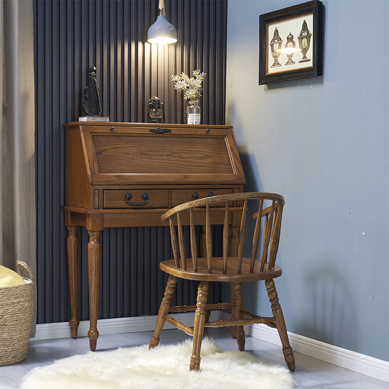 American countryside solid wood circle chair armrests Windsor chair black backrest chair home dining chair dresser writing table and chairs-Taobao