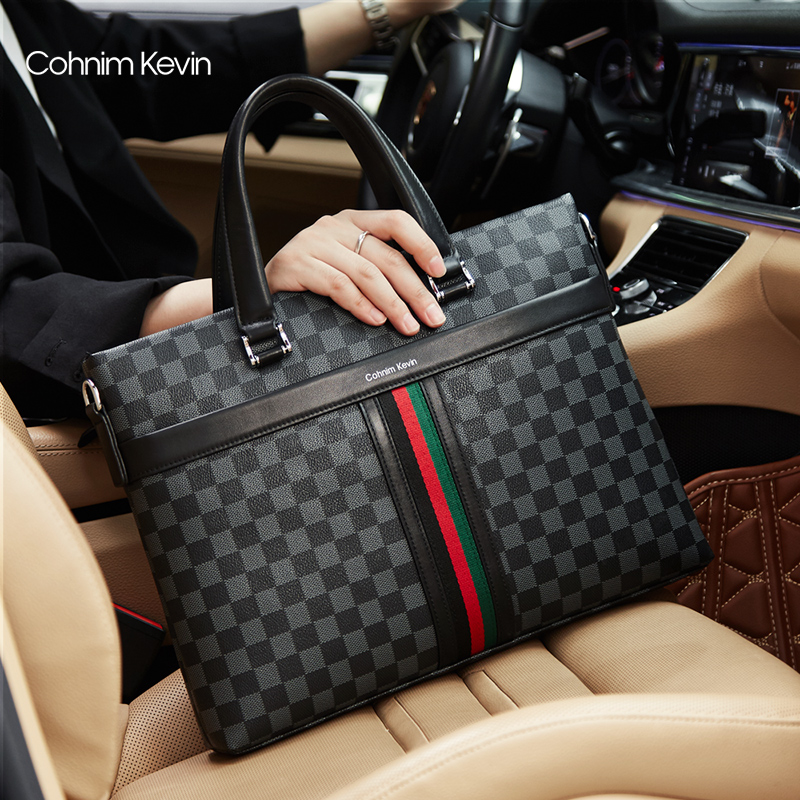 Cohnim Kevin Business handbag men briefcase men's briefcase on business leather documents bag single shoulder inclined cross-package-Taobao