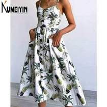 Womens Sling Halter Printed Button Halter Dress