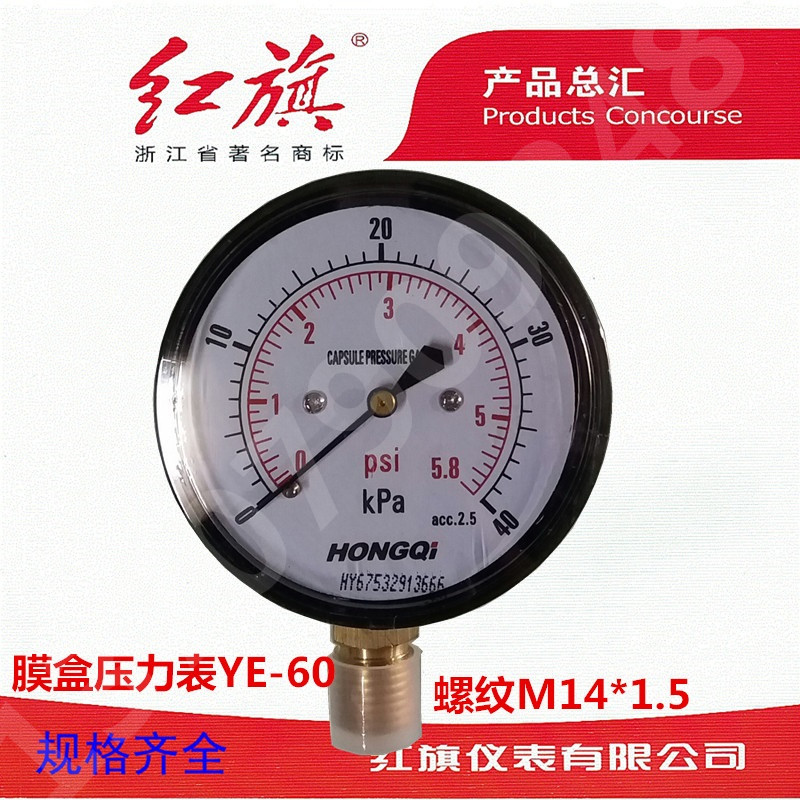 Red Flag Box Pressure Gauge YE-60 Natural Gas Pressure Gauge Kpa Meter Micropressure Gauge 60 Surface Membrane Box Table-Taobao