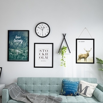 Nordic living room decorative painting modern simple sofa back wall hanging painting background small apartment wall with clock