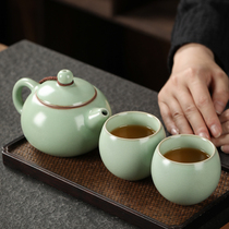 Jiyu Ru kiln open ice cracked ceramic teapot kung fu tea set bubble teapot single pot Ru porcelain home Xi Shi pot