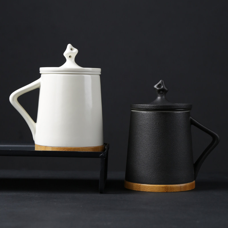 Set Yu Office Tea Cup Mark Cup Ceramic With Lid Filter Tea Cup Lovers Cup Water Cup Brief Black & White Worthy-Taobao