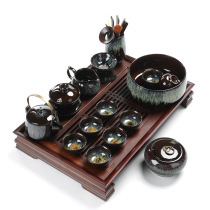 Kiln tea set set household Tianmu glaze to build a ceramic set of tea plate Jun kiln teapot tea cup kung fu tea set