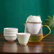 Portable travel tea set one pot four cups lucky cat glass quick guest Cup portable small set tea ceramic pot Cup