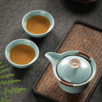 Ru Kiln Kiln Express One pot and two cups of tea set Household ceramic kung fu tea set portable travel set custom logo