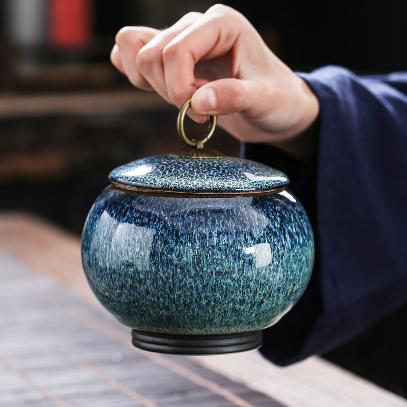 Collection Yu Tea Leaf Jars Construction of Tianmu Glaze Kiln Change Tea tea Creativity Sealed Pot storage jar Sub-name black tea pot Ceramics-Taobao