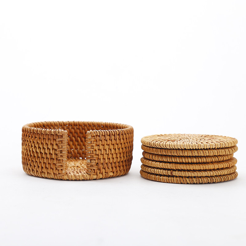 Set-up hand woven Vietnamese rattan knitted cup cushion table plate heat insulation cushion bowl cushion teapot cushion dining mat tea ceremony tea-Taobao