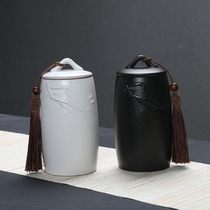 Jiyu coarse pottery tea jar ceramic sealed tank storage tank black pottery white porcelain wake tea pot large Puer black tea jar