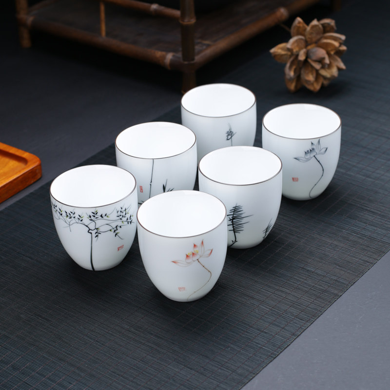 Episode Yu Hand-painted Tea Cup Single Cup Tasting Cup Big White Porcelain Thin Tire Master's Cup Creative Putea Cup Ceramic Tea Tea-Taobao
