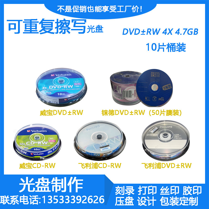 Rhenium VerbatimCD-RW DVD-RW repeatedly use CD to burn discs, rewritable and burnable discs