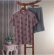 Nhãn hiệu giảm giá quần short mens mùa hè bông tròn bộ pajama thư cartoon nhà mặc giản dị.